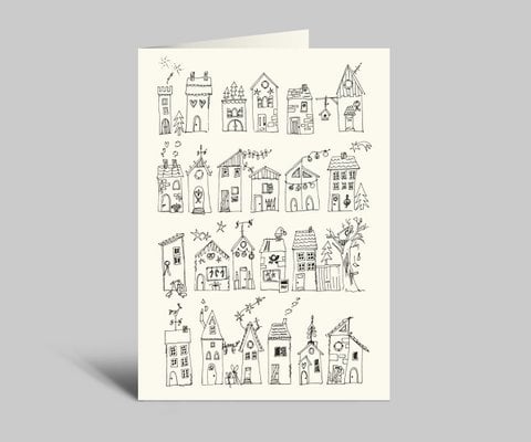 Christmas card | Christmas houses | black-and-white