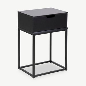 Anita nachtkastje, zwart hout en metalen frame