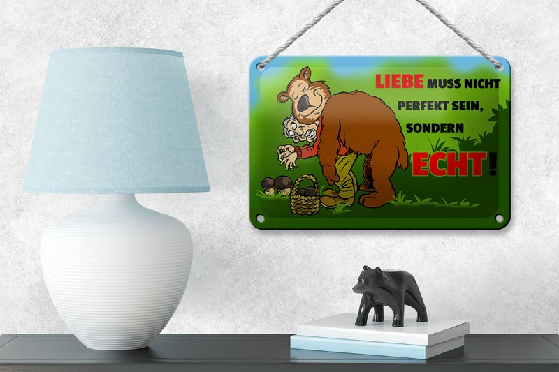 Tin sign saying 18x12cm Love is not perfect but real sign