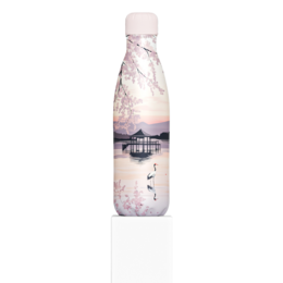  Sunset Lake 500ML Thermos Bottle - Stainless steel, double-walled, and insulated to keep drinks hot or cold. Features a scenic landscape design with a lake and trees.