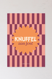 Colorful birthday card featuring a cheerful elephant character holding a skateboard and surrounded by flowers against a striped background.