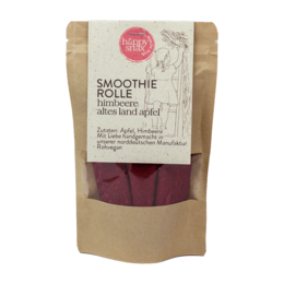 Organic raspberry-apple smoothie roll made with dried fruit and no added sugar.