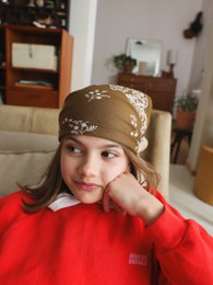  Kaki bandana scarf kids, floral print, headwrap, cotton fabric, casual style accessory