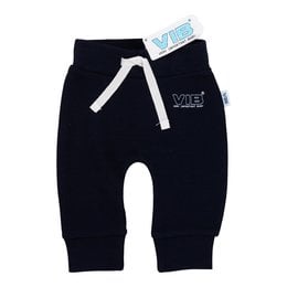 Navy blue baby pants with "Very Important Baby" text and drawstring waist. Suitable for infants aged 0-3 months.
