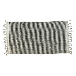 Soft, plush pom pom bath towel in a black and white checkered pattern. Made of high-quality cotton material, this towel is perfect for adding a touch of style to your bathroom.