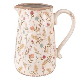 Decorative pitcher in pink and beige colors, featuring a floral pattern. Measures 21x14x23 cm. Suitable for jugs.