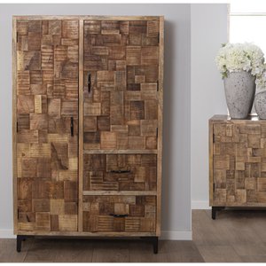 HOLZSCHRANK 2 TÜREN+2 SCHUBLADEN NATURGRIFF 100X40X160CM LL37099