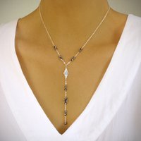 Rhodium plated Y-necklace with Black Diamond crystals