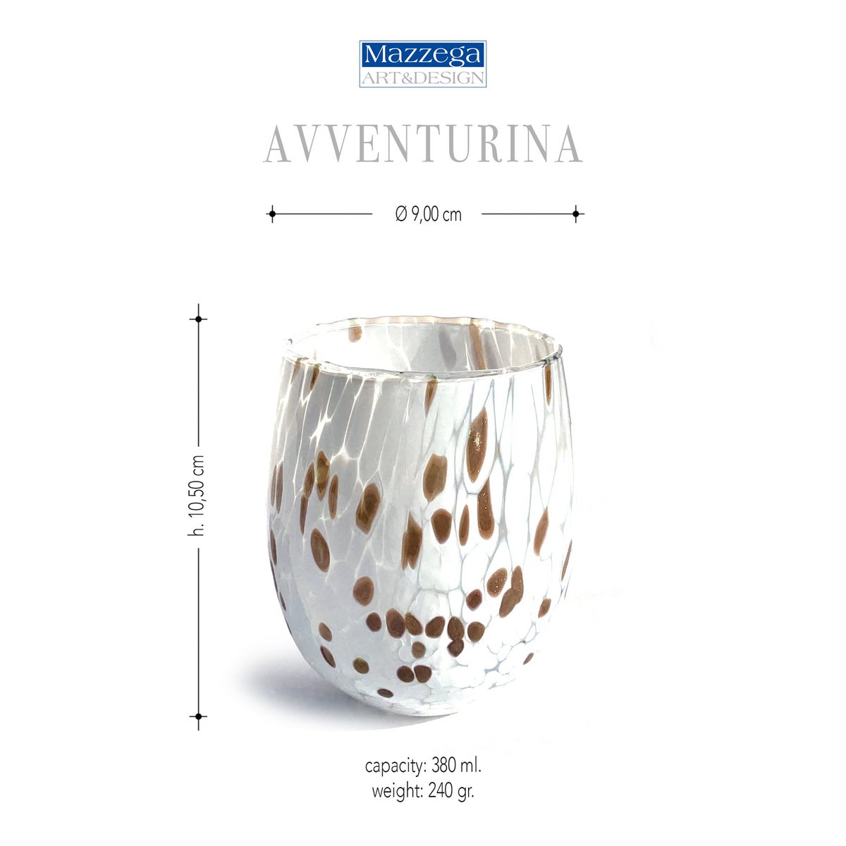 6 Bicchieri ACQUA BIG AVVENTURINA BLU in Vetro Soffiati e Lavorati a Mano con Murrine di Murano, linea “I Colori di Murano” 435 ml. Made in Italy