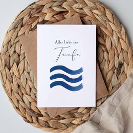 "Folding card with blue wave design, suitable for baptism or other congratulatory occasions."