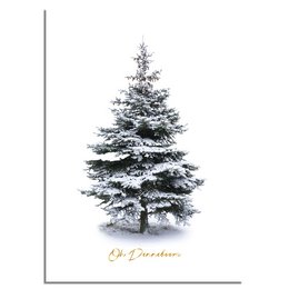 Snowy Christmas tree wall art with gold foil text "Oh pine tree" on a white background. Available in various sizes and framing options.