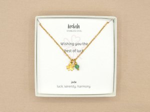 Ketting rock, klavertje vier en jade, zilver of goud stainless steel