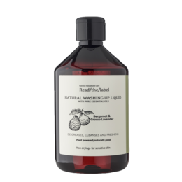 Bergamot and Grosso Lavender scented dishwashing liquid in a 500ml bottle. Made with natural ingredients.