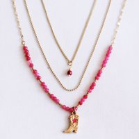 Dreifache Halskette mit Cowboystiefeln und Facetten – rosa