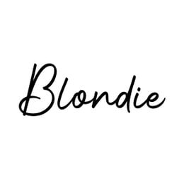 Iron-on application with 'Blondie' text in various sizes and colors including black, white, gold, and rose gold for kids' shirts.
