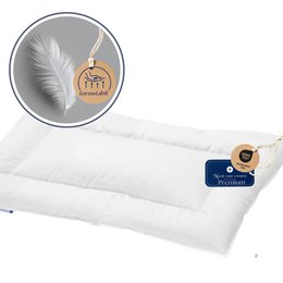  A soft, flat pillow made in Germany, ideal as a first pillow for babies. The pillow is 60x40 cm in size and features a feather-like filling for comfort.