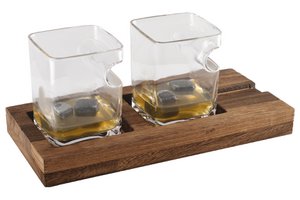 Duo Whisky zwei Gläser Holzstütze 4 Eiswürfel Keramik