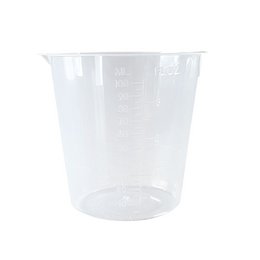  Clear plastic beaker for DIY craft projects. Transparent container with measurement markings.