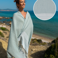 PHARAO Cotton Hammam Beach Towel – Lightweight – Mint / Light Blue - 180x100 cm