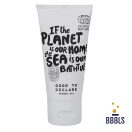  White shower gel tube with planet and sea environmental text design, 40ml size