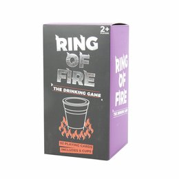 A circular game called "Ring of Fire" with a central cup surrounded by cards with instructions for a drinking game.