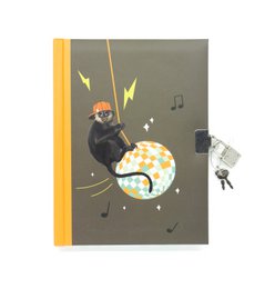 A colorful children's diary cover featuring a monkey character in a lightning bolt-themed design.