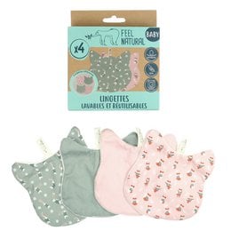  Set of 4 baby wipes in pink, green, and floral patterns. Soft, absorbent, and reusable for easy cleaning.