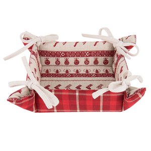 Bread basket 35x35x8 cm red beige cotton Christmas gift kitchen