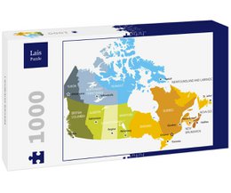  A 1000-piece puzzle depicting a map of Canada, featuring various regions and provinces in different colors.