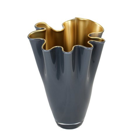 Vaas glas gegolfd two-tone grijs goud glazen vaas tafelvaas 21 x 21 x 30 cm