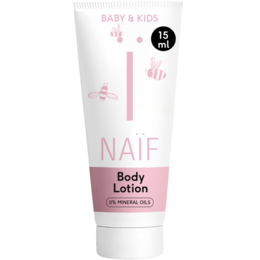 A softening body lotion for kids, featuring a gentle formula with natural ingredients. The sample size packaging is convenient for travel or testing.