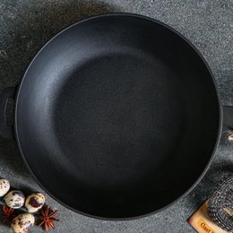 Ghisa padella frittura - Ø 28 x 6 cm - padella in ghisa per tutte le sorgenti di calore - manico in legno - PFAS gratuito - nero