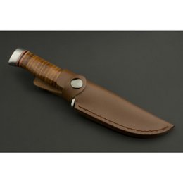 ED MAHONY Taiga Hunter jachtmes met handvat gemaakt van lederen strips, 440C