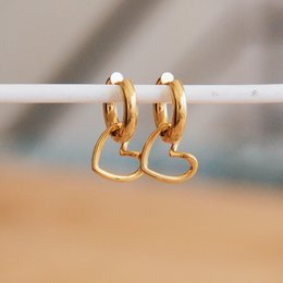  Gold-tone stainless steel creole earrings with open heart design
