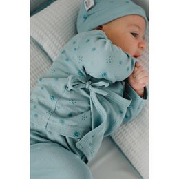 ENSEMBLE 5 PCS(CHEMISE+PANTALON+GANTS+BAVOIR+CHAUSSETTES)POUR NOUVEAU-NÉ (0-6 MOIS)-100%COTON-MOD. DUENDES - BLEU FONCÉ