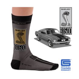  Gray and black socks featuring the Shelby Mustang GT 500 logo and car image.