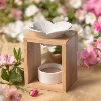Parfümbrenner Naturea-Serie – Plumeria – aus Keramik und Bambus – Aromatherapie, Duftwachse, ätherische Öle – dekorative Geschenkidee