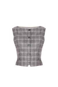 Boat-neck wool vest in grey with a check pattern Made in Italy