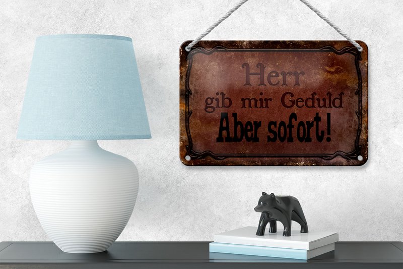 Tin sign saying 18x12cm Lord give me patience but immediately decoration
