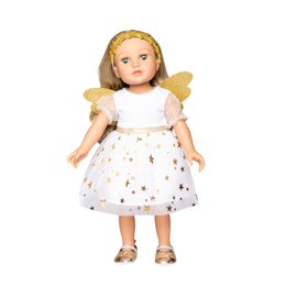 Dukkekjole "Guardian Angel" med stjernehårbånd, str 28-35 cm