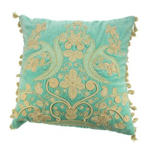 Kussen langwerpig Turquoise  crème embroiderie SALE