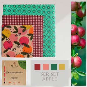 Bio Bienenwachstücher 3er Set "Apple" - handgemacht in Deutschland