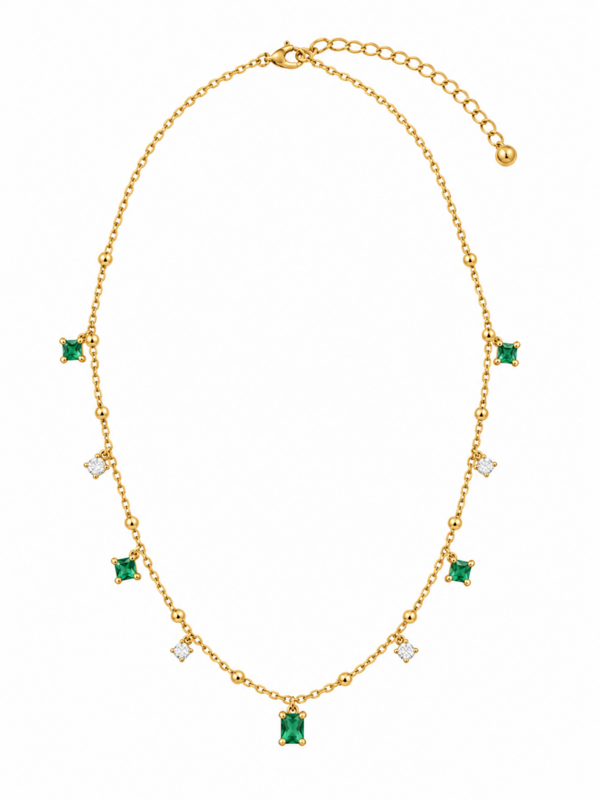Vintage Emerald Dewdrop Delicate Necklace