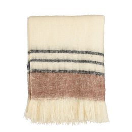  Beige plaid throw blanket, 180 cm x 130 cm, made of soft, cozy material with striped pattern.