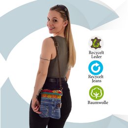 Sunsa lille bæredygtig skuldertaske til kvinder. Skuldertaske lavet af genbrugte jeans & canvas (canvas). Håndtaske vintage retro stil. Crossbody taske til kvinder.