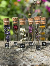 Dried flower tubes, 10cm in length, containing a variety of dried flowers and botanicals.