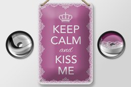 Tin sign saying 12x18cm Keep Calm and kiss me crown decoration