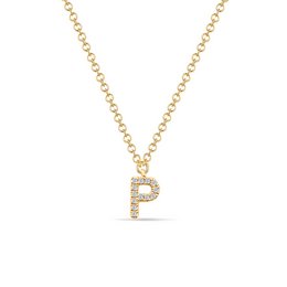 14K yellow gold necklace pendant with diamond-encrusted letter "P" design.