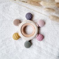 Teething Ring Dental - Multicolor Pink Silicone Teething Ring With Beech Wood Ring
