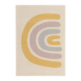  Soft, colorful children's rug with rainbow design. Available in multiple sizes.
